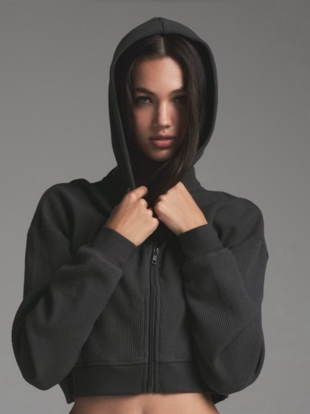 SKIMS Heavy Waffle Cropped Zip-up Hoodie in Ash Cropped Size XS NEW